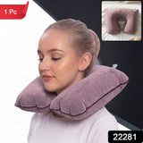 Inflatable U Shape Velvet Travel Neck Pillow For Flight Rest (1 Pc)
