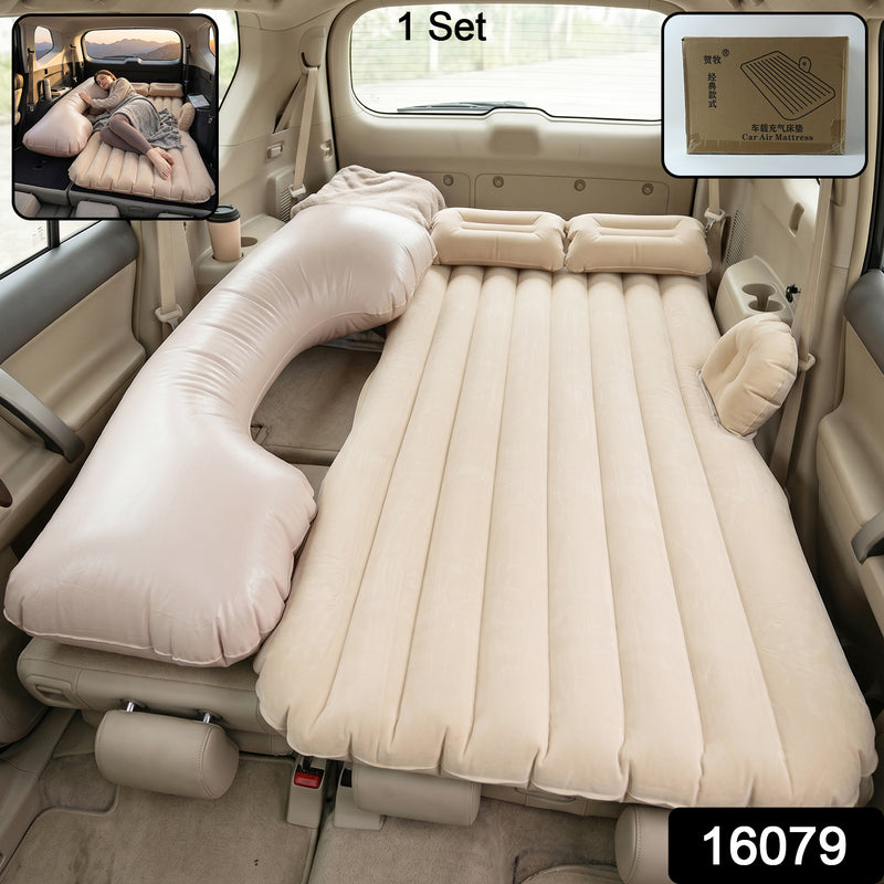 Portable Car Air Mattress Bed Set With Pump  Pillows Inflatable (Beige)