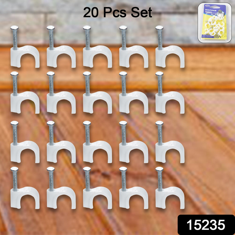 Wire Wall Clips Plastic Cable Clips Round Wire Pins With Steel Nail (20 Pcs Set)