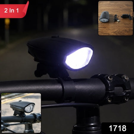 2 In 1 Usb Rechargeable Led Bicycle Front Light With Bracket (1 Pc)