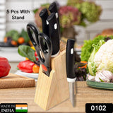 Kitchen Knife Set With Wooden Block And Scissors (5 Pcs Black)