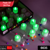 6635 Green Flameless Led Tealights Smokeless Plastic Decorative Candles - Led Tea Light Candle For Home Decoration (Pack Of 24)