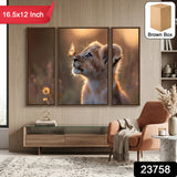 Lion Cub 3 Panel Mdf Wall Frame Wall Art Painting 16.5x12in (1 Pc)