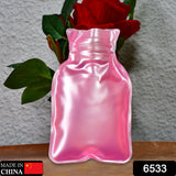 6533 Simple Pink Small Hot Water Bag With Cover For Pain Relief Neck Shoulder Pain And Hand Feet Warmer Menstrual Cramps.