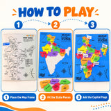 India Map Geography Learning Puzzle With State Pieces And Capital Flag Activity