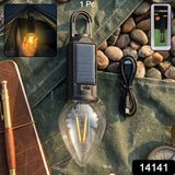 Solar Rechargeable Camping Lamp With Carabiner Clip Warm Led Bulb Light (1 Pc)