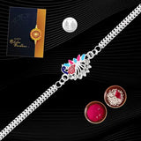 Single Designer Peacock Rakhi For Brother  Includes Silver Coin Roli Chawal  Greeting Card