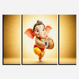 Ganesha 3 Panel Mdf Wall Frame Home Decor Religious Art 16.5x12in (1 Pc)