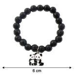 Premium Black Beaded Stretch Bracelet With Cute Panda Charm (1 Pc)