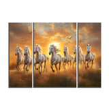 Horses Sunset 3 Panel Mdf Wall Frame Wall Art Painting 16.5x12in (1 Pc)