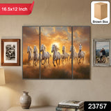 Horses Sunset 3 Panel Mdf Wall Frame Wall Art Painting 16.5x12in (1 Pc)