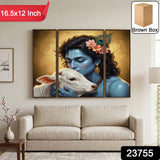 Krishna N Cow 3 Panel Mdf Wall Frame Wall Art Painting 16.5x12in (1 Pc)