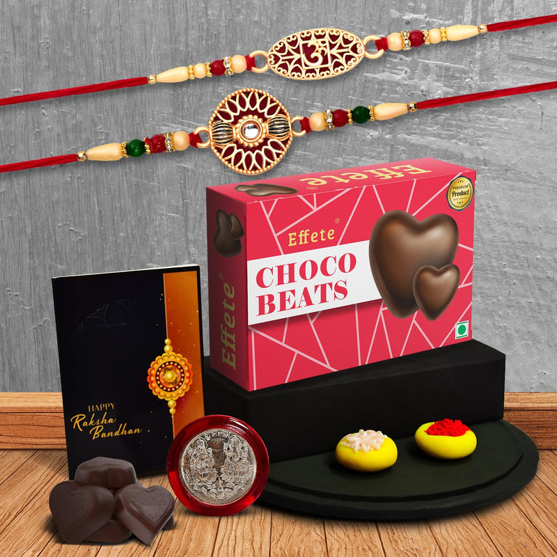Rakhi Combo Gift Brother Center Filled Chocolate  Golden Color Stone Rakhi  Rakhi Gift Brothersister  Bracelet Rakhi  Rakhi Set Of 2 Greeting Cardroli-chavalcoin(K2_509+510_cb32)