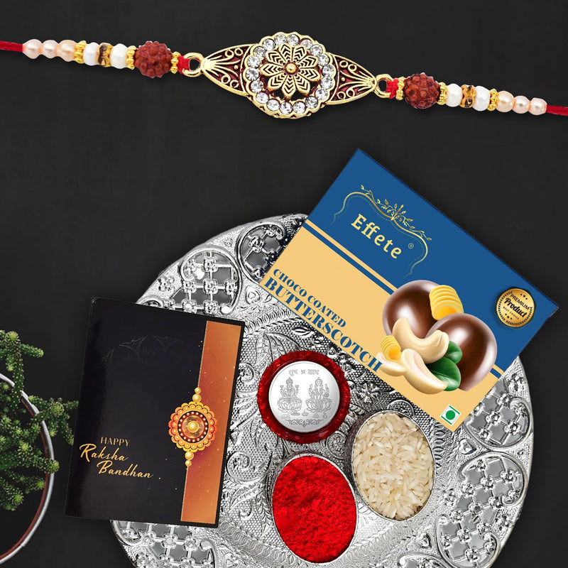 Royal Flower Design Rakhi Combo Chocolate Butter Scotch 32gm  Rakhi For Brother With Chocolate (K1_425_ds+bs32)