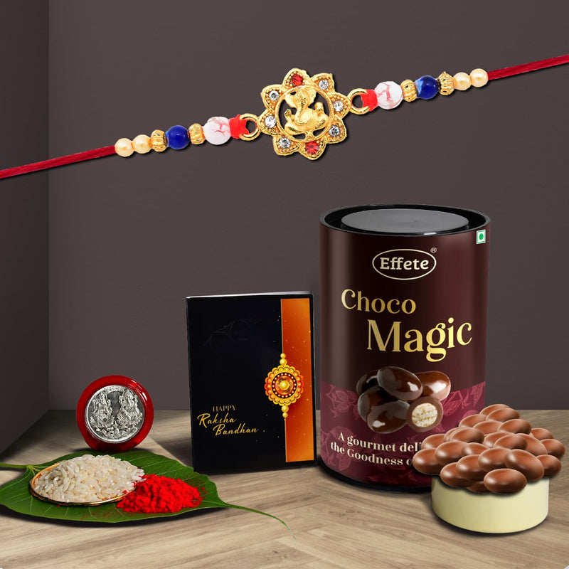 (K1_14_em) Rakhi Combo With Chocolate Magic  Rakhi For Brother With Gift  Chocolate Gift Pack Rakhi With Chocolate Gift Hemper  Fancy Rakhi For Men  Set Of 1