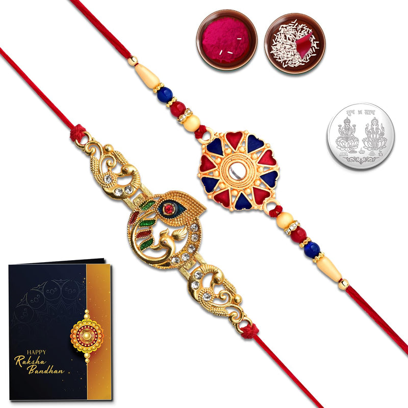 Unisex Adult Rakhi Combo With (K2_536+544) Pooja Coin  Rakhi Card Rakhi For Brother  Rakhi For Brother And Bhabhi  Silver Rakhi For Brother  Rakhi Set Of 1
