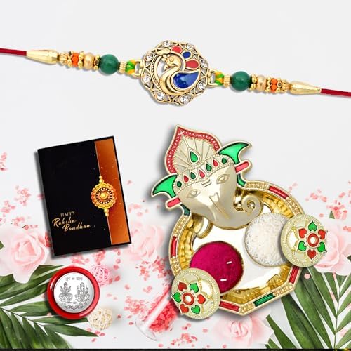 Rakhi For Brother Set Of 1 With Dish Silver Coin  Greeting Card Rakhi For Brother And Bhabhi Rakhi With Gift For Brother Rakhi For Kids Rakhi Set Rakhi Combo (K1_408_aa3)