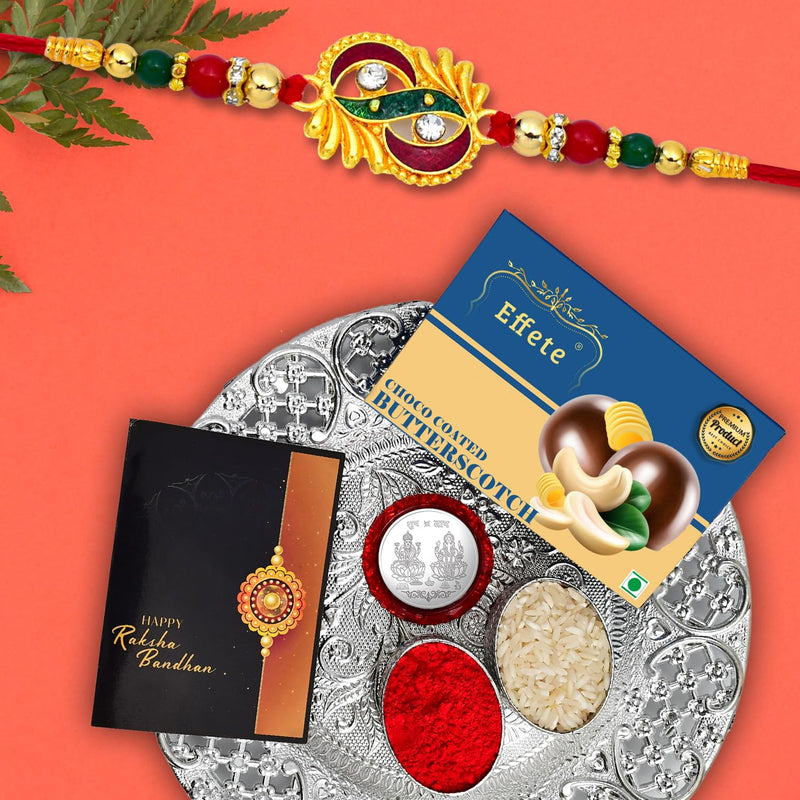 Royal Design Rakhi For Brother  Rakhi Combo With Chocolate Butter Scotch 32gm  Diamond Rakhi (K1_273_ds+bs32)