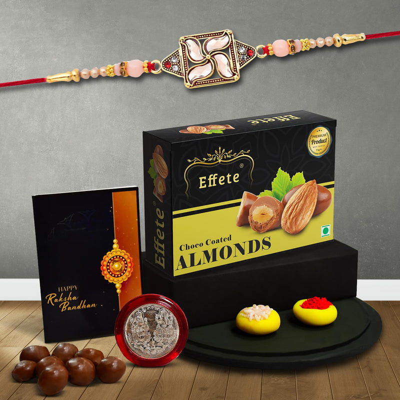 (K1_426_ca32) Rakhi Combo With Chocolate Almonds 32gm Stylish Rakhi For Brother Rakhi  Chocolate For Brother Rakhi Brother Rakhi With Gift Handmade Rakhi Set Of 1 Rakhi