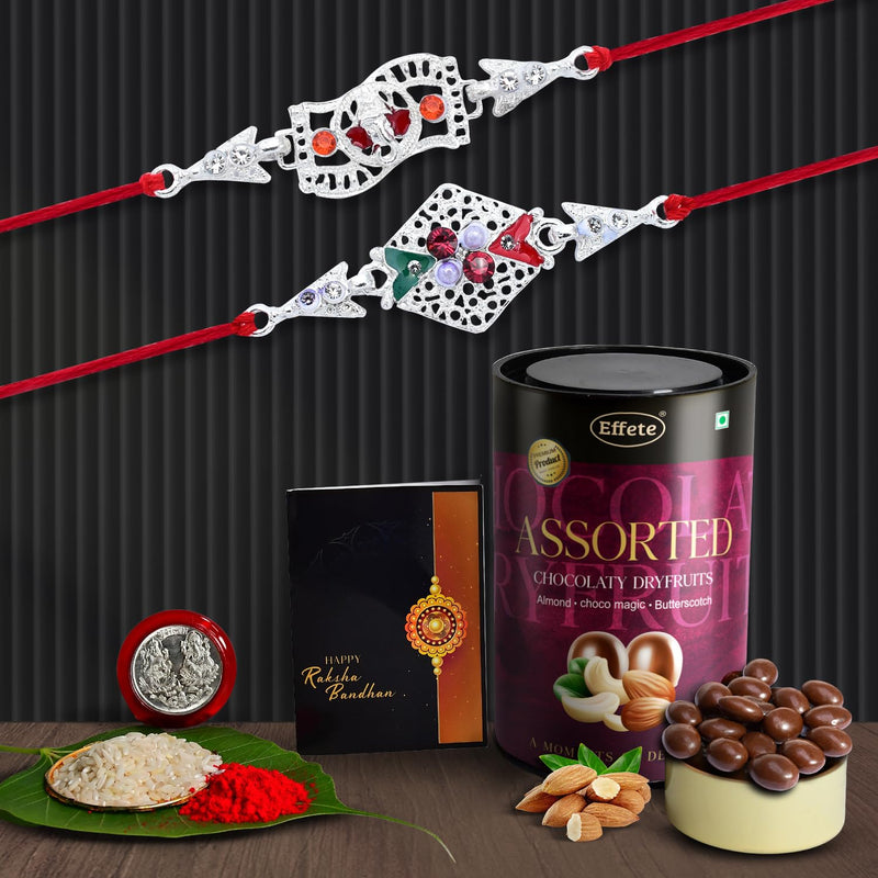 (K2_a42+a43_as) Rakhi Combo With Assorted Chocolate Dryfruits 96gm Rakhi For Brother With Gift  Fancy Rakhis For Men Stylish Rakhi Combo For Brother  Set Of 2 Rakhi  Chocolate
