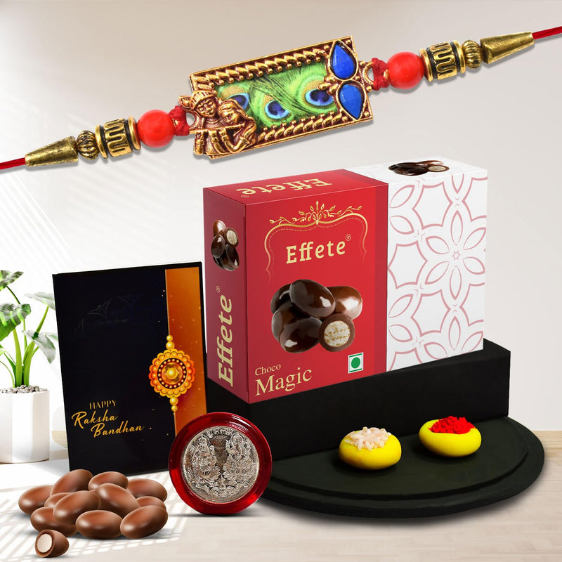 Rakhi For Brother Set Of 1 With Silver Color Pooja Coin Rakhi With Greeting Card (K1_421_em32)