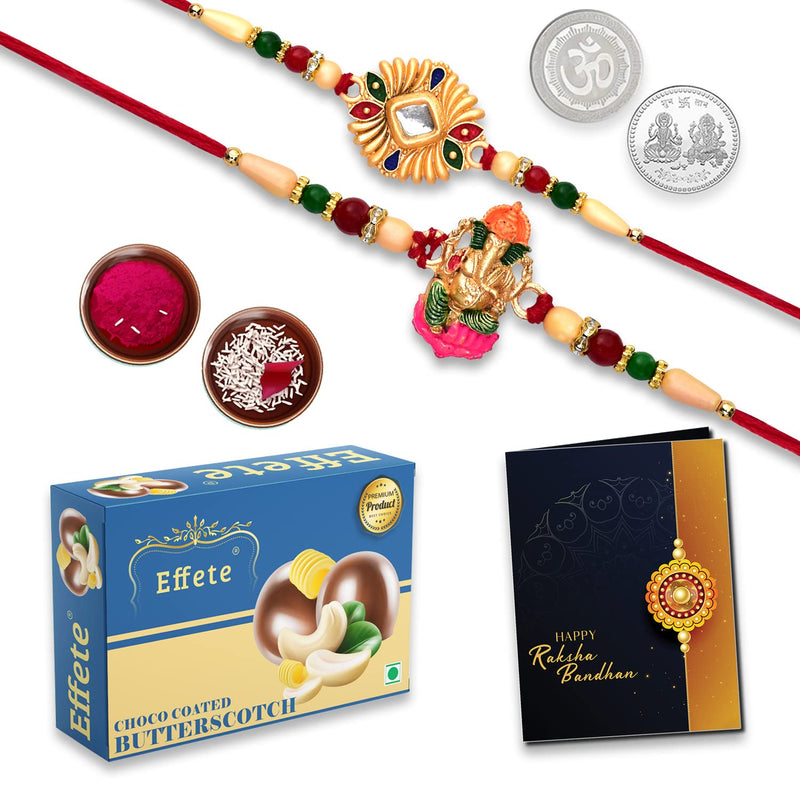 (K2_267+268_bs32) Rakhi Combo  Chocolate Butter Scotch 32gm Rakhi  Chocolate For Brother  Fancy Rakhis For Men Stylish  Rakhi With Gift  Rakhi Combo  Set Of 2  Chocolate