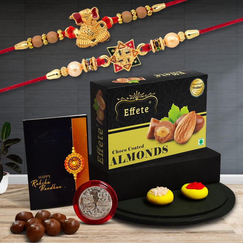 Rakhi (K2_3+10_ca32)  Chocolate Almonds 32gm Rakhi For Brother With Gift  Handmade Rakhi Rakhi Combo For Brother  Stylish Rakhi For Brother  Set Of 2 Rakhi