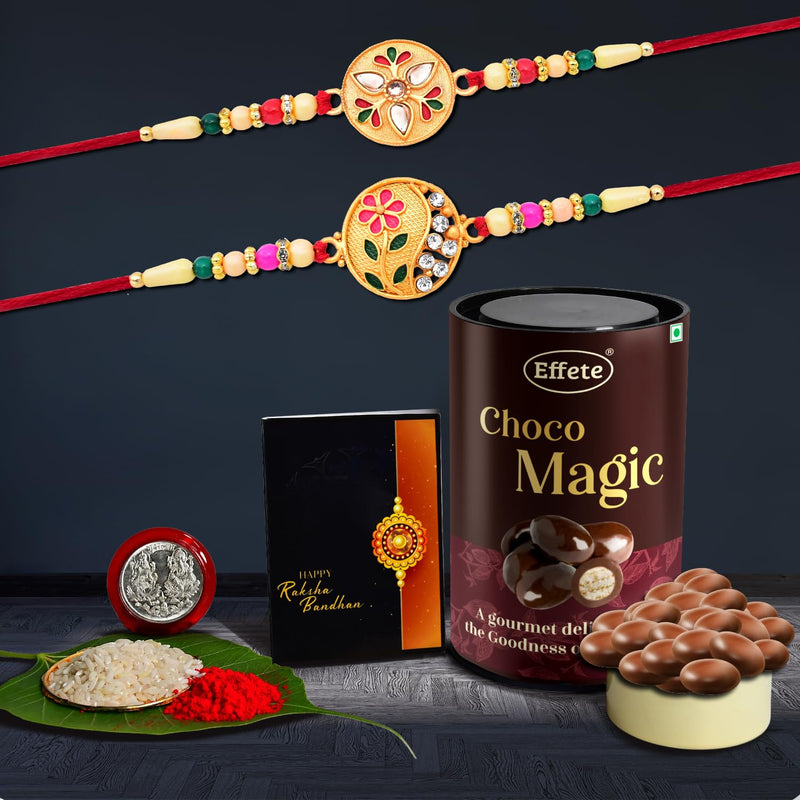 Rakhi (K2_507+508_em)  Chocolate Magic  Rakhi For Brother With Gift  Rakhi With Chocolate Rakhi Combo For Brother  Set Of 2 Rakhi  Chocolate