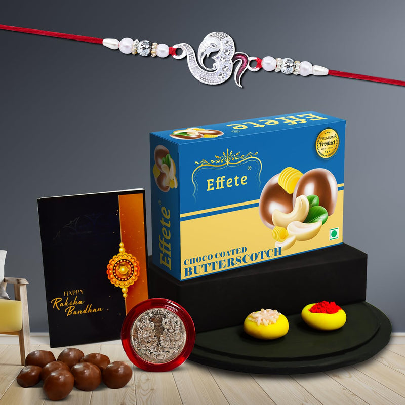 Shri Ganesh Rakhi For Brother  Shiva Ganesh Rakhi Set Of 1 With Chocolate Butter Scotch 32gm (K1_a13_bs32)