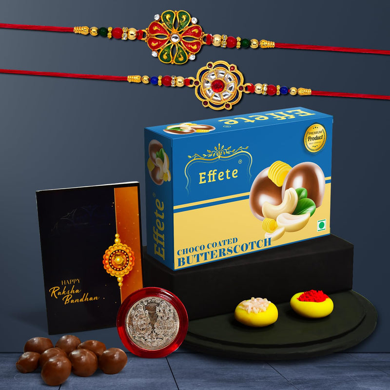 Rakhi (K2_299+304_bs32)  Chocolate Butter Scotch 32gm  Rakhi Combo With Card And Chocolate  Chocolates Gift  Rakhi  Chocolate For Brother  Rakhi With Gift  Set Of 2 Rakhi