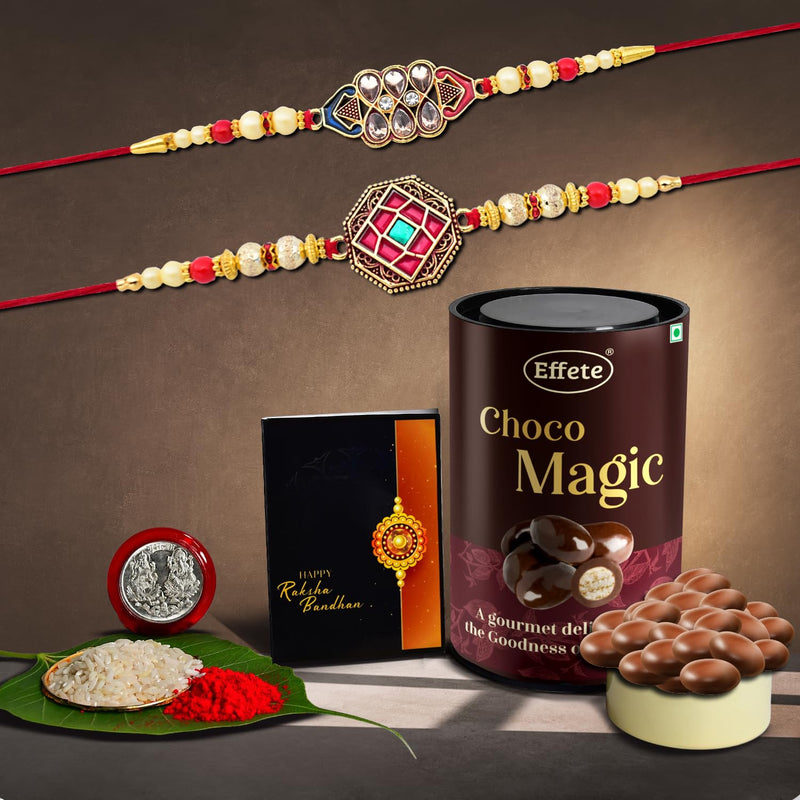 (K2_420+421_em) Rakhi Combo With Chocolate Magic Rakhi For Brother With Gift Chocolate Gift Pack Rakhi With Chocolate Gift Hemper Fancy Rakhis For Men Set Of 2 Rakhi