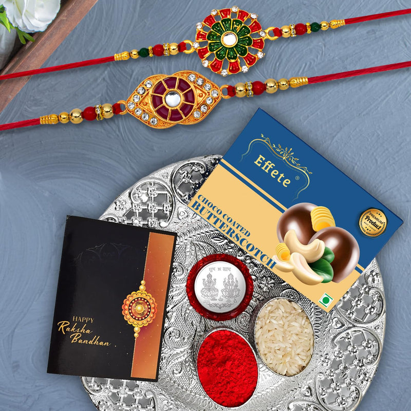 Premium Design Rakhi For Brother  Royal Floral Design Rakhi  Rakhi With Chocolate Butter Scotch 32gm (K2_553+554_ds+bs32)