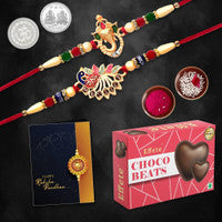 Traditional Rakhi Combo Gift Set For Brother With Designer Peacock  Ganesha Rakhis Choco Beats Tilak  Coin