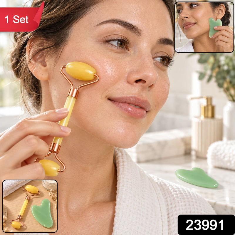 Facial Roller And Gua Sha Set With Dual Roller Heads For Daily Face Care (1 Set)