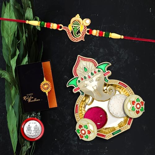 Rakhi For Brother Set Of 1 With Dish Silver Coin  Greeting Card Rakhi For Brother And Bhabhi Rakhi With Gift For Brother Rakhi For Kids Rakhi Set Rakhi Combo (K1_309_aa3)