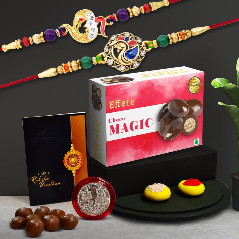 Rakhi (K2_408+411_cm32)  Chocolate Magic 32gm  Rakhi Combo With Card And Chocolate  Chocolates Gift  Rakhi  Chocolate For Brother  Rakhi With Gift  Set Of 2 Rakhi