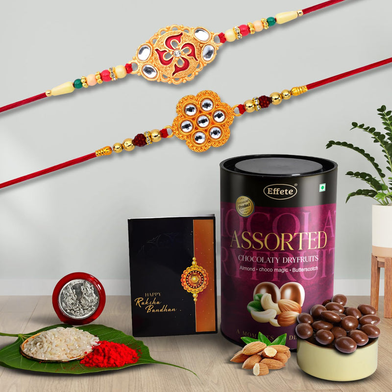 (K2_528+531_as) Rakhi Combo  Assorted Chocolate Dryfruits 96gm Rakhi  Chocolate For Brother  Fancy Rakhis For Men Stylish  Rakhi With Gift  Rakhi Combo  Set Of 2  Chocolate