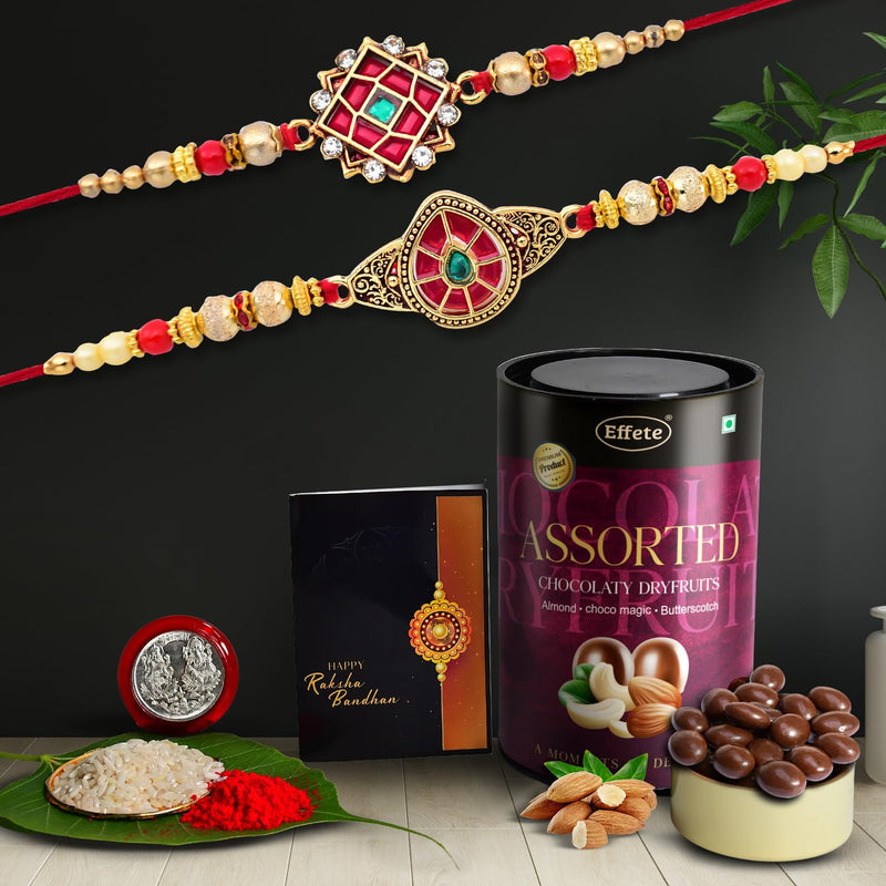 Rakhi (K2_418+419_as)  Assorted Chocolate Dryfruits 96gm Rakhi For Brother With Gift  Handmade Rakhi Rakhi Combo For Brother  Stylish Rakhi For Brother  Set Of 2 Rakhi