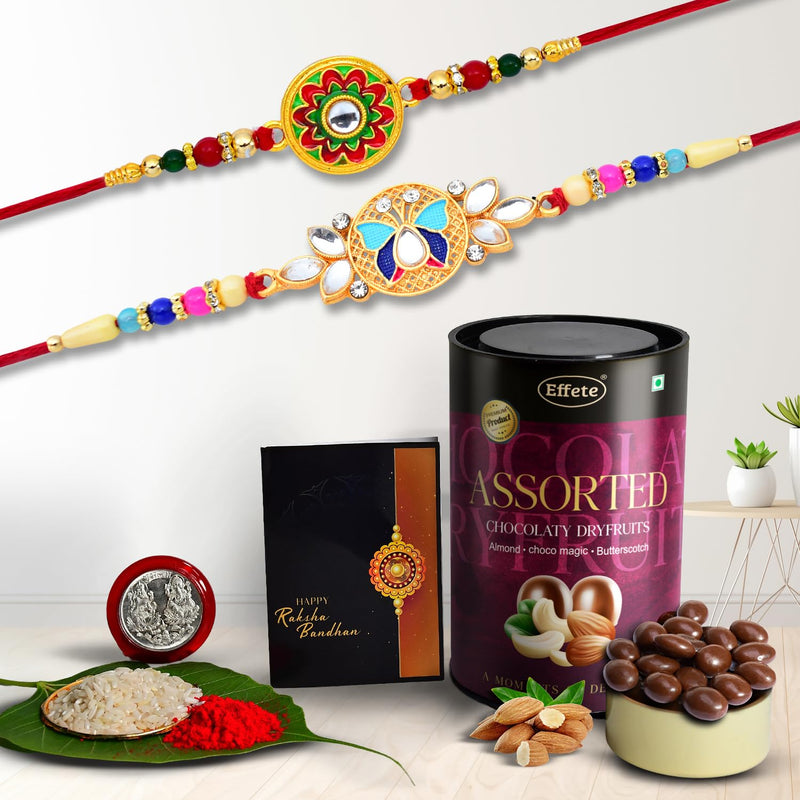 (K2_513+514_as) Rakhi Combo With Assorted Chocolate Dryfruits 96gm Rakhi  Chocolate For Brother Rakhi With Chocolate Rakhi With Gift Rakhi Combo Set Of 2 Rakhi Chocolate