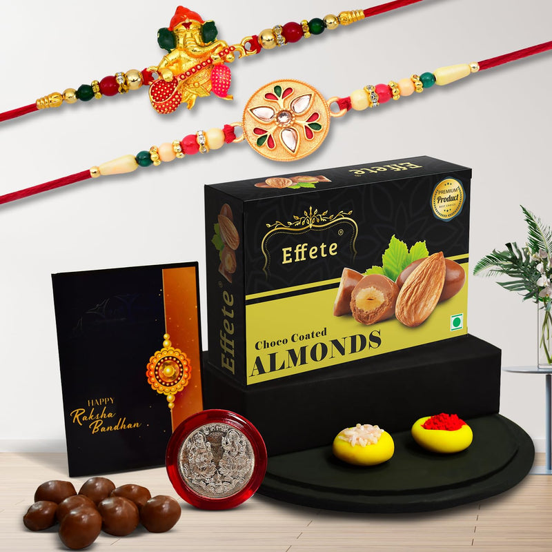 Rakhi (K2_508+511_ca32)  Chocolate Almonds 32gm Rakhi  Chocolate For Brother Rakhi With Chocolate Rakhi With Gift Rakhi Combo Set Of 2 Rakhi Chocolate