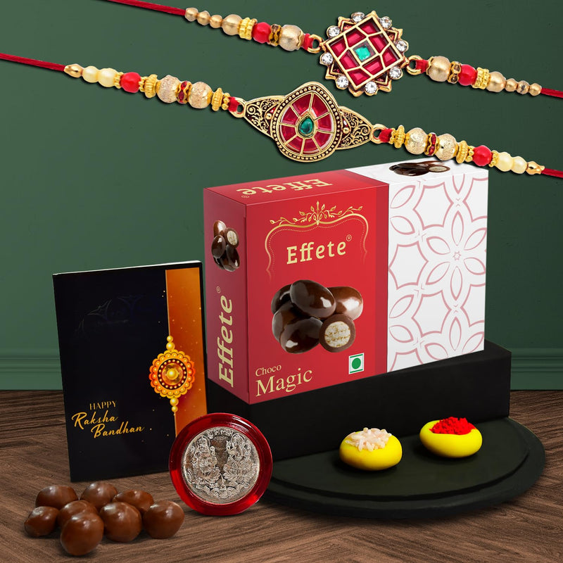 (K2_418+419_em32) Rakhi With Chocolate Magic 32gm Rakhi For Brother With Gift  Handmade Rakhi Rakhi Combo For Brother  Stylish Rakhi For Brother  Set Of 2 Rakhi