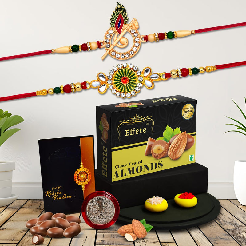Rakhi (K2_532+546_ca32)  Chocolate Almonds 32gm Rakhi For Brother With Gift Rakhi With Chocolate Rakhi Combo For Brother Set Of 2 Rakhi Chocolate