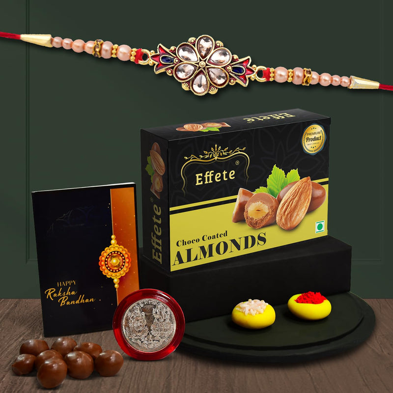(K1_429_ca32) Rakhi With Chocolate Almonds 32gm Rakhi For Brother With Gift  Handmade Rakhi Rakhi Combo For Brother  Stylish Rakhi For Brother  Set Of 1 Rakhi