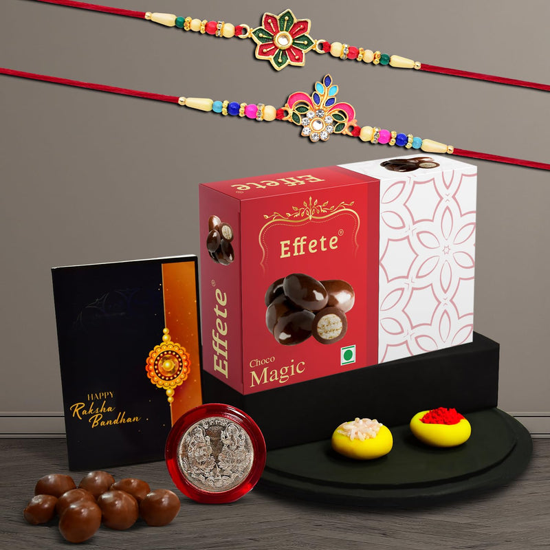 (K2_557+558_em32) Rakhi Combo With Chocolate Magic 32gm Rakhi For Brother With Gift  Fancy Rakhis For Men Stylish Rakhi Combo For Brother  Set Of 2 Rakhi  Chocolate