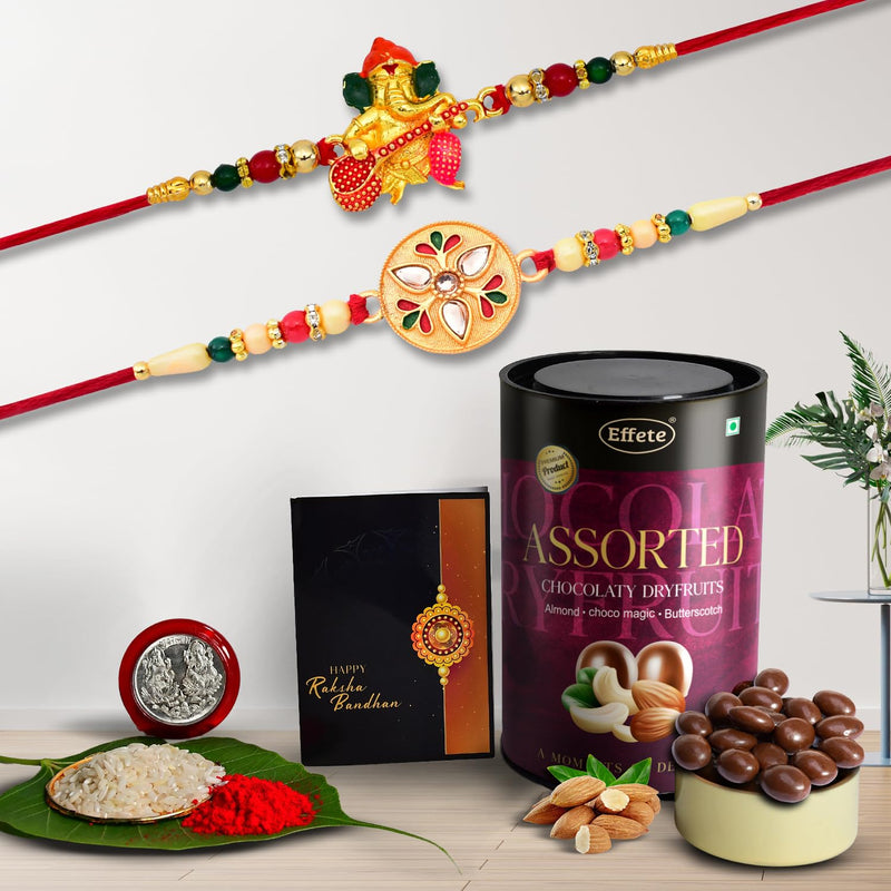 Rakhi (K2_508+511_as)  Assorted Chocolate Dryfruits 96gm Rakhi For Brother With Gift  Fancy Rakhis For Men Stylish Rakhi Combo For Brother  Set Of 2 Rakhi  Chocolate