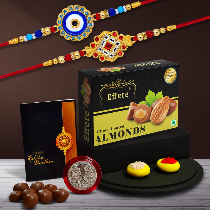 Rakhi (K2_515+516_ca32)  Chocolate Almonds 32gm Rakhi For Brother With Gift  Fancy Rakhis For Men Stylish Rakhi Combo For Brother  Set Of 2 Rakhi  Chocolate
