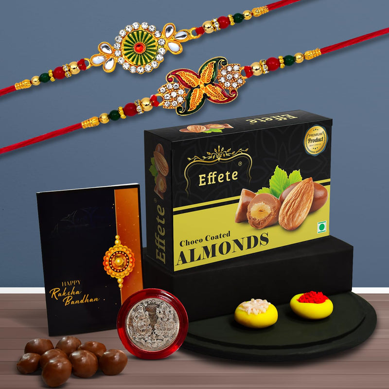 (K2_547+548_ca32) Rakhi Combo  Chocolate Almonds 32gm Rakhi  Chocolate For Brother  Fancy Rakhis For Men Stylish  Rakhi With Gift  Rakhi Combo  Set Of 2  Chocolate