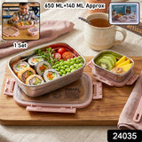Ganesh Alpha Junior Stainless Steel Lunch Box Set 650 Ml + 140 Ml Approx
