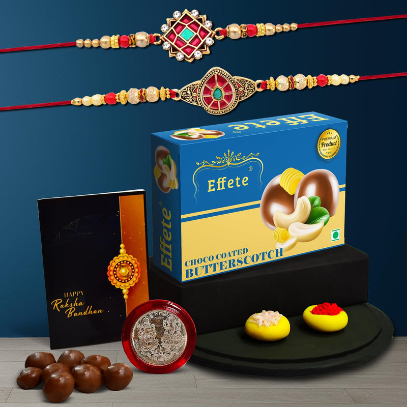 Rakhi (K2_418+419_bs32)  Chocolate Butter Scotch 32gm  Rakhi Combo With Card And Chocolate  Chocolates Gift  Rakhi  Chocolate For Brother  Rakhi With Gift  Set Of 2 Rakhi