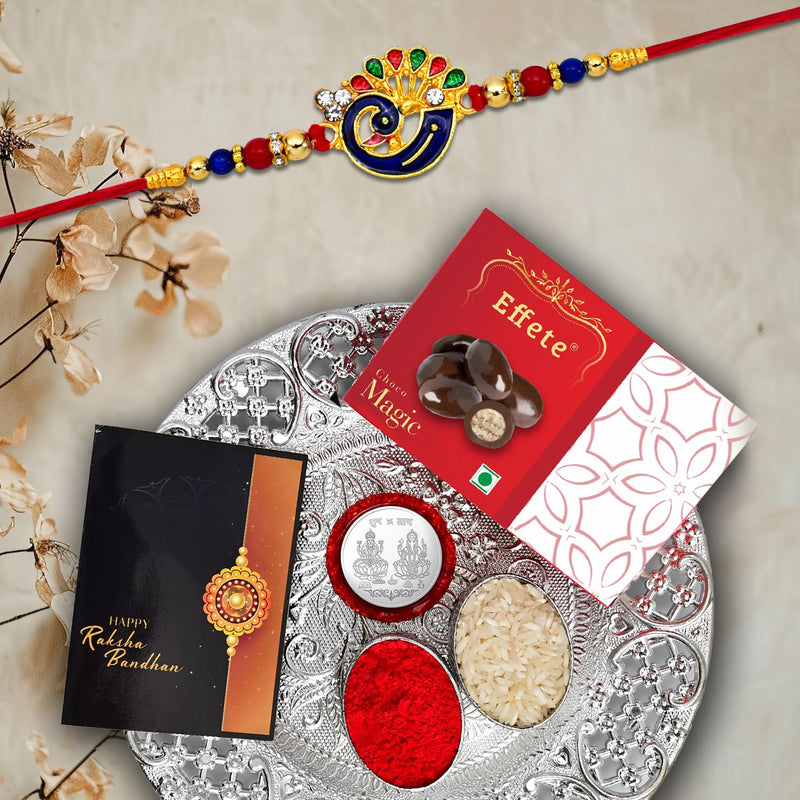 Rakhi For Brother Set Of 1 With Chocolate Magic 32gm  Pooja Thali Pooja Coin  Greeting Card  Rakhi For Brother And Bhabhi Rakhi With Chocolate Rakhi With Gift For Brother Rakhi For Kids Rakhi Set Rakhi Combo Rakhi With Sweets Brot